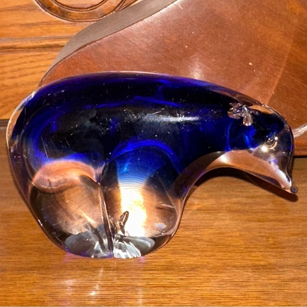 Hand Blown Art Glass Blue Polar Bear Paperweight Collectible Figurine